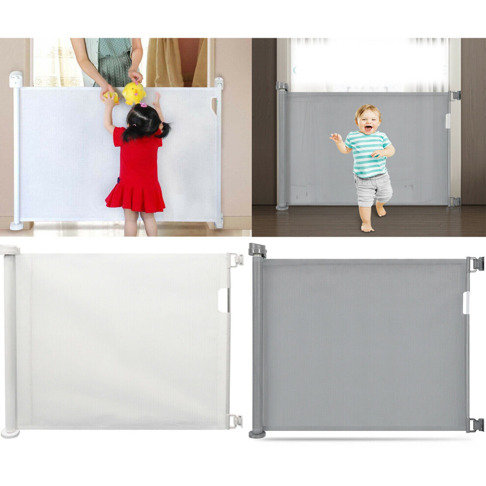 (White) Safety Baby Gate for Stairs and Doorways Mesh Retractable Gate for Babies Pets Flexible Dog Barrier for Indoor Outdoor Kitchen-image-OPC-PBYH8KF-NEW