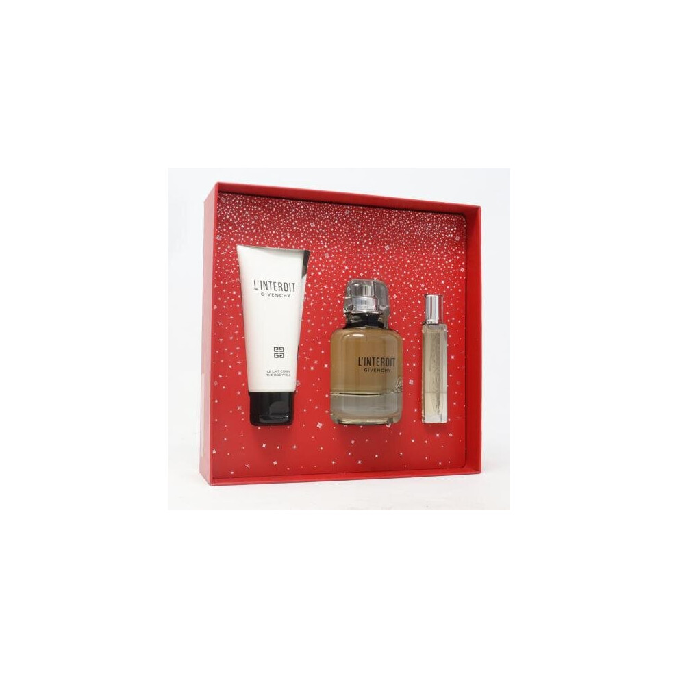 Givenchy L'Interdit 3 Pcs Set: 2.7 Eau De Parfum Sray + 0.42 Eau De Parfum Spray + 2.5 Body Milk (Hard)