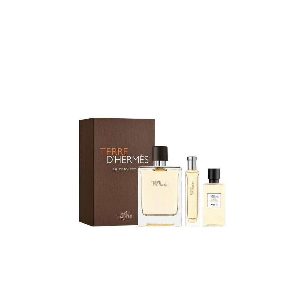 Hermes Terre D'Hermes 3 Pcs Gift Set For Men: 3.4 Eau De Toilette + 0.5 Eau De Toilette + 1.35 Shower Gel