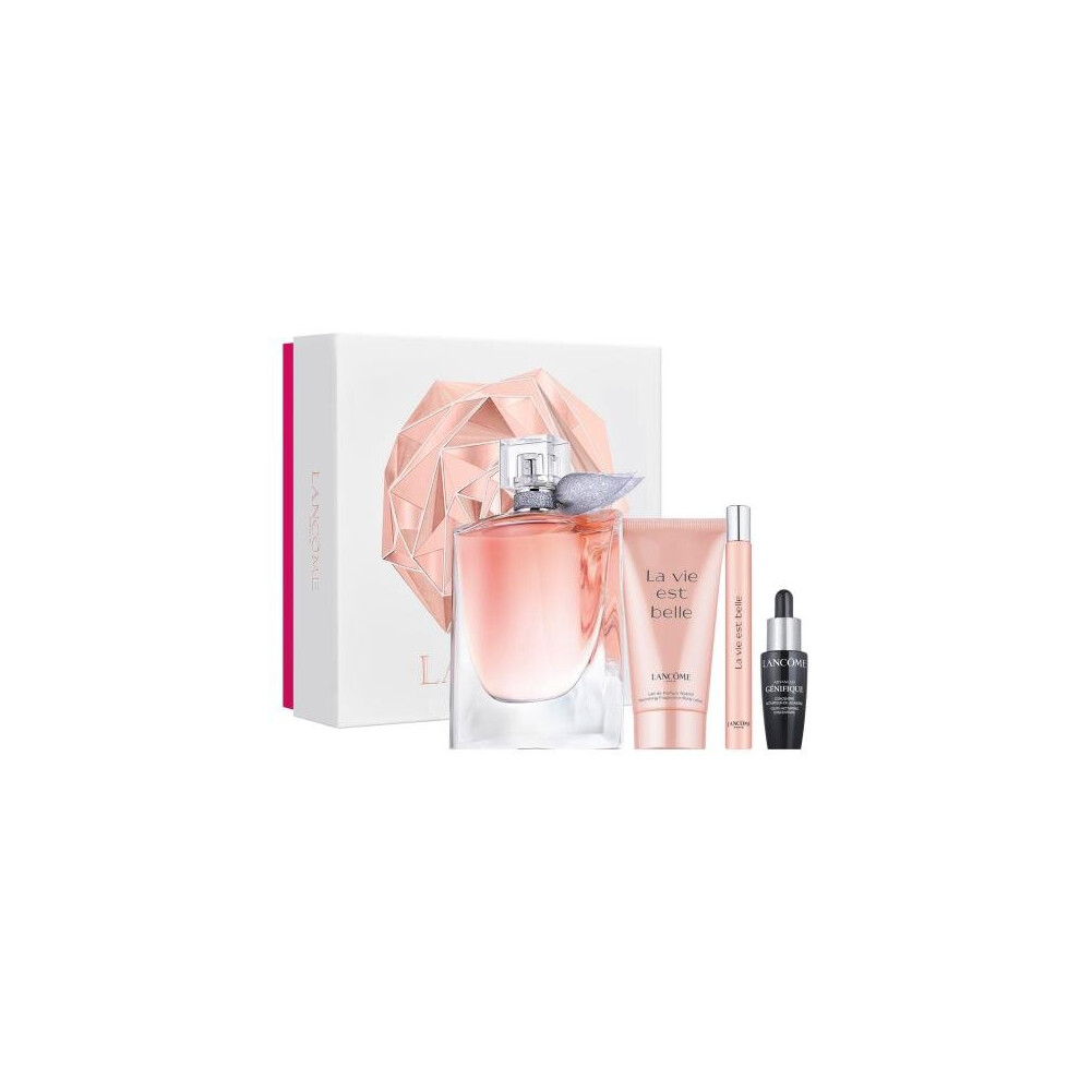 Lancome La Vie Est Belle 4 Pcs Set: 3.4 Eau De Parfum Spray + 0.34 Eau De Parfum Spray + 1.6 Body Lotion + 0.33 Advanced Genifique (Hard)