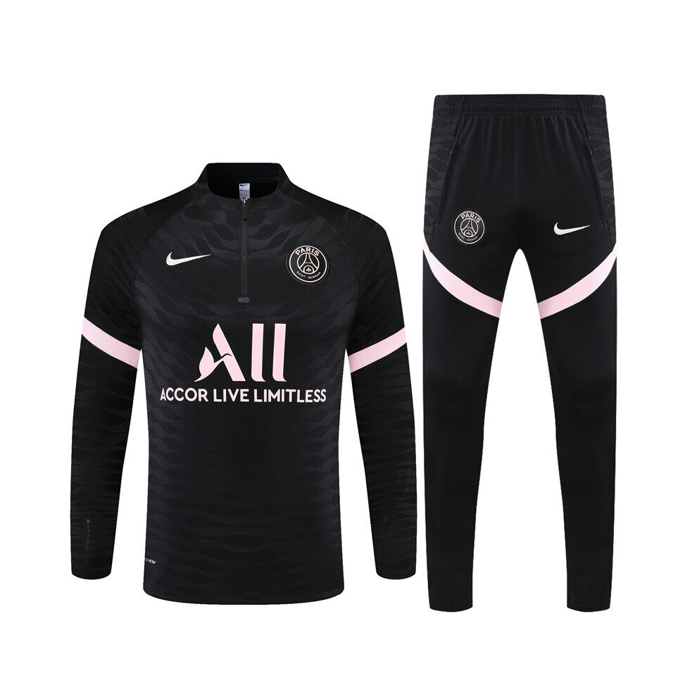 (S) 2021-22 PSG Player Edition Football Training Suit Long Sleeve Tracksuit Black/Pink