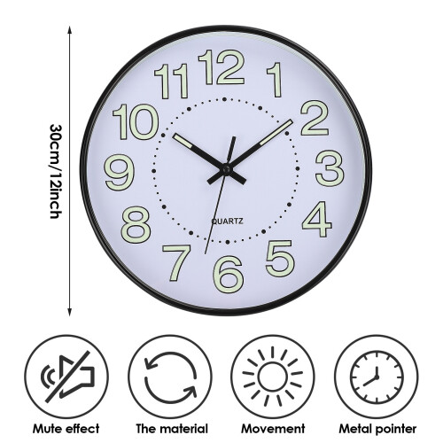 30CM Luminous Wall Clock Silent Non-Ticking Night Lights Clocks 2