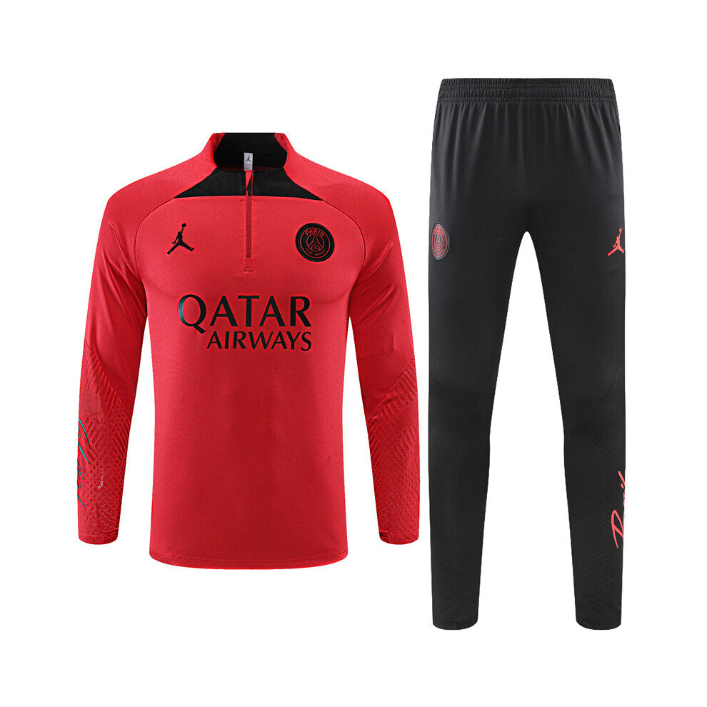 (XXL) 2022-24 PSG Long Sleeve Tracksuit Football Training Suit Red/Black