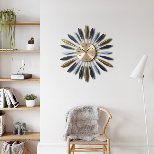 Living And Home 55CM Large Metal Starburst Decorative Wall Clock 1