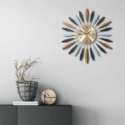 Living And Home 55CM Large Metal Starburst Decorative Wall Clock