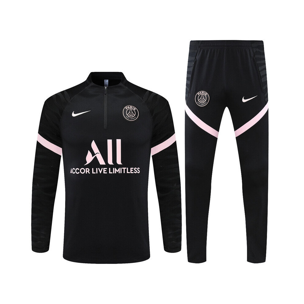 (M) 2022-23 PSG Long Sleeve Tracksuit Football Training Suit Black/Pink