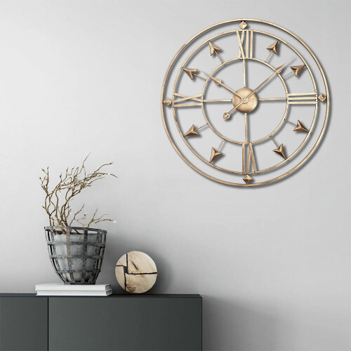 Living And Home 60CM Large Gold Metal Roman Numerals Wall Clock