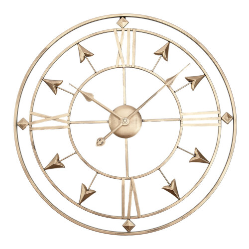Living And Home 60CM Large Gold Metal Roman Numerals Wall Clock 2