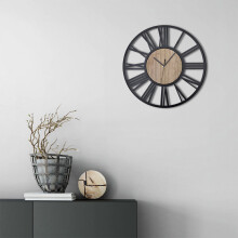 40CM Large Metal Wood Decorative Roman Numerals Wall Clock