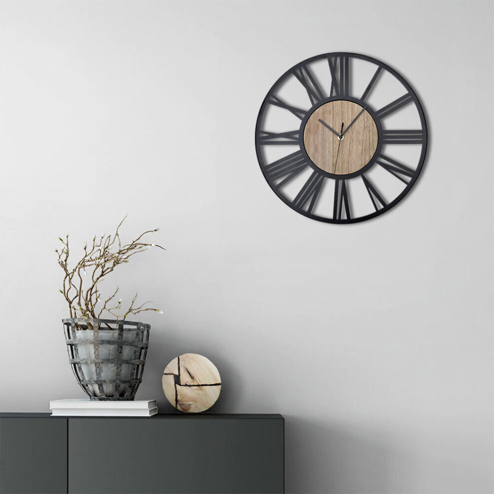 40CM Large Metal Wood Decorative Roman Numerals Wall Clock