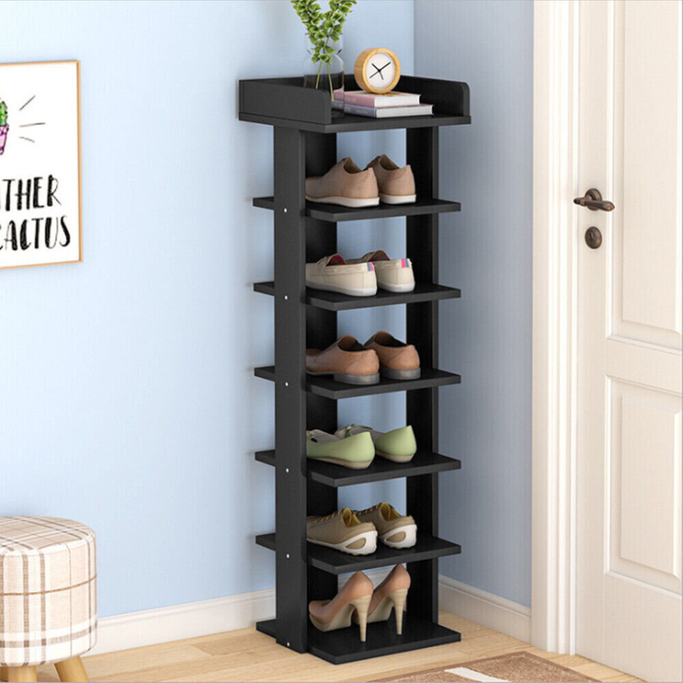 Black 7 Tier Shoe Rack Tall Storage Shelf Unit Cabinet Organiser Footwear Stand on OnBuy