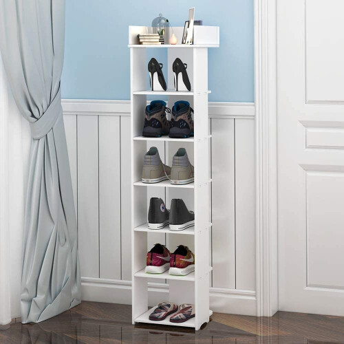 (White) 7 Tier Shoe Rack Tall Storage Shelf Unit Cabinet Organiser Footwear Stand