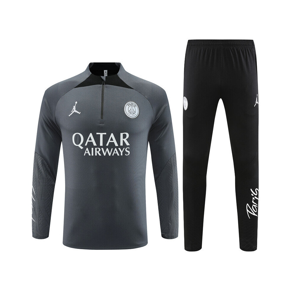 (S) 2023-24 PSG Football Training Suit Long Sleeve Tracksuit Dark Gray