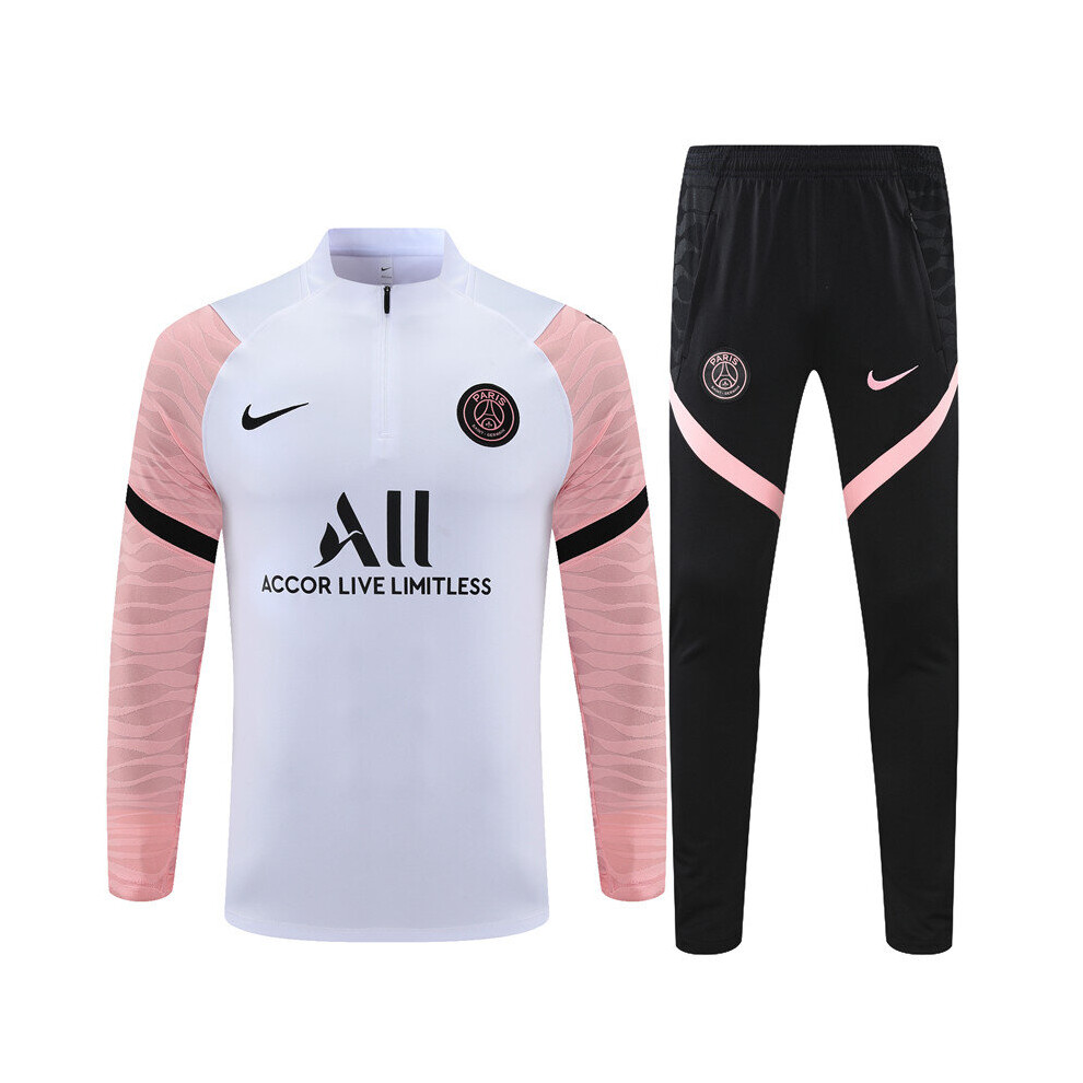 (S) 2021-22 PSG  Football Training Suit Long Sleeve Tracksuit White/Pink