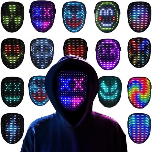 LED Mask Gesture Transforming Face LED Digital Light Up Mask Halloween ...