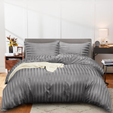 (King (230x220 cm)) Satin Stripe Duvet Cover 3PCS Grey Bedding Set
