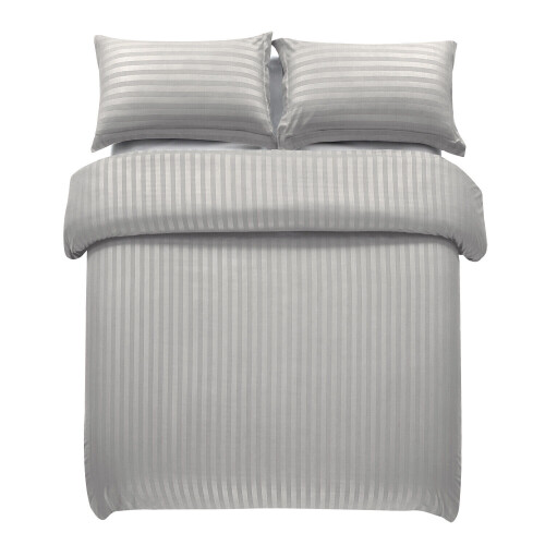 (King (230x220 cm)) Satin Stripe Duvet Cover 3PCS Grey Bedding Set 1