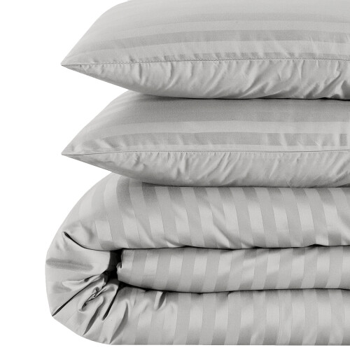 (King (230x220 cm)) Satin Stripe Duvet Cover 3PCS Grey Bedding Set 2