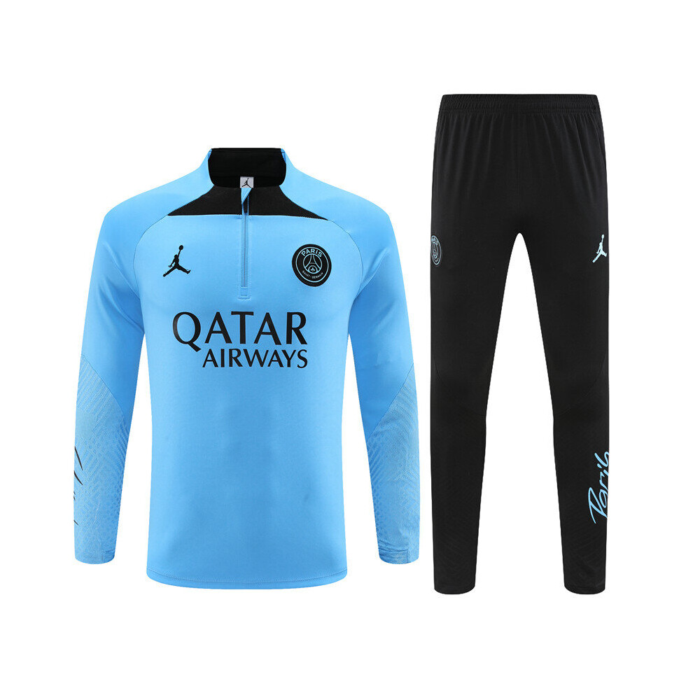 (XL) 2022-23 PSG Football Training Suit Long Sleeve Tracksuit Light Blue