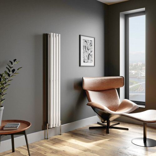Designer Radiator Vertical White Oval Column Rads Double Panel 1600x240mm 2