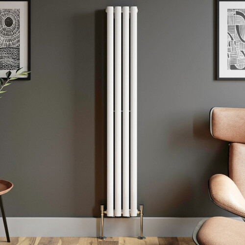 Designer Radiator Vertical White Oval Column Rads Double Panel 1600x240mm