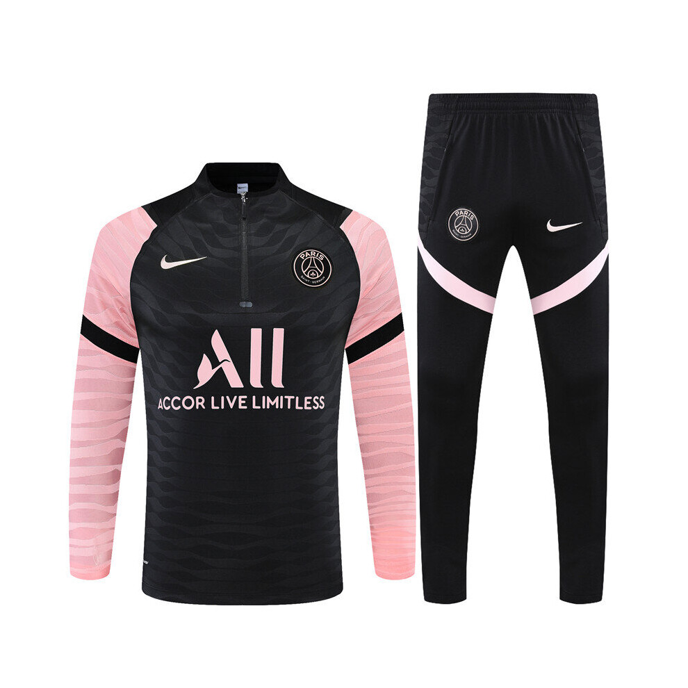 (S) 2021-22 PSG Player Edition Football Training Suit Long Sleeve Tracksuit Black/Pink