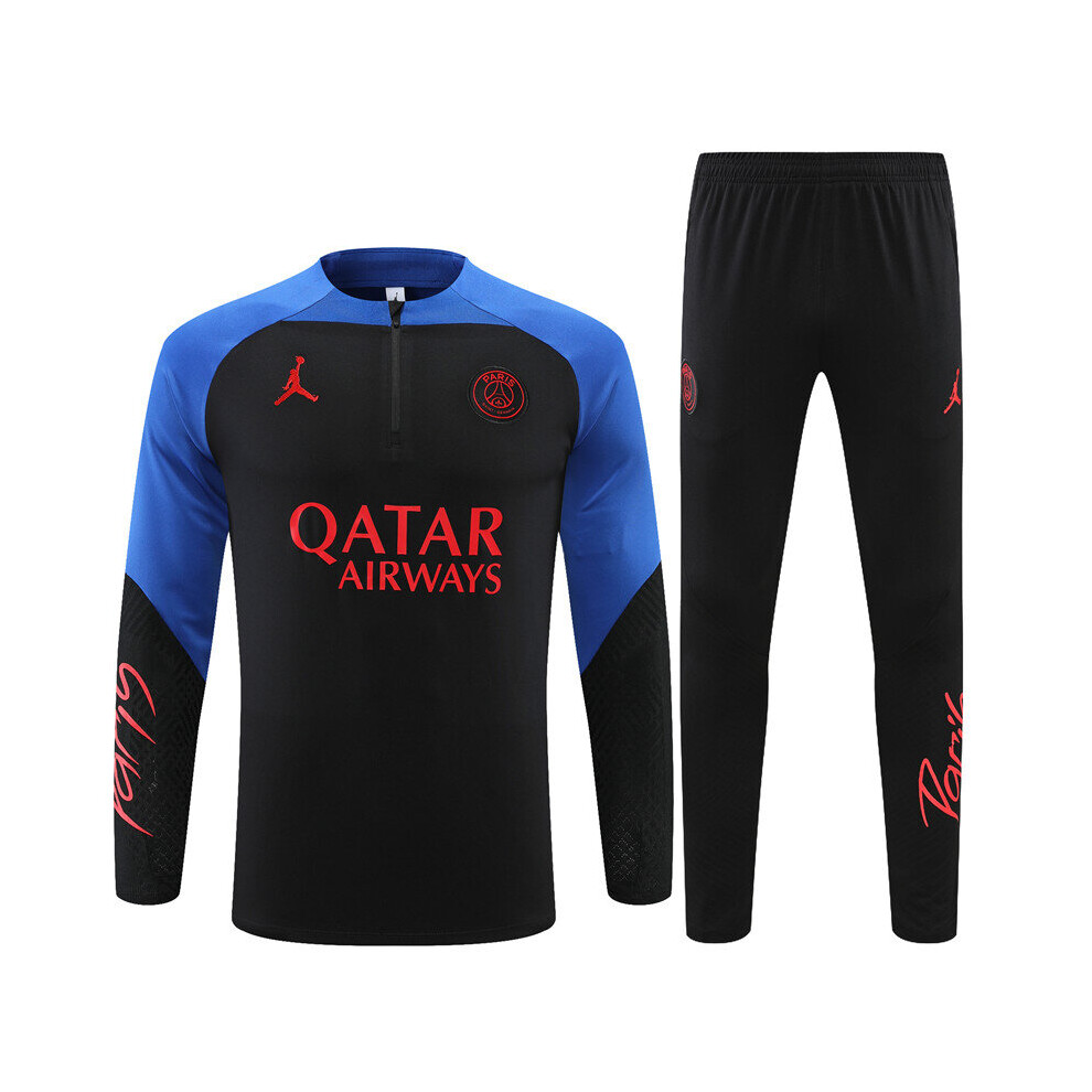 (M) 2022-23 PSG Football Training Suit Long Sleeve Tracksuit Black/Blue