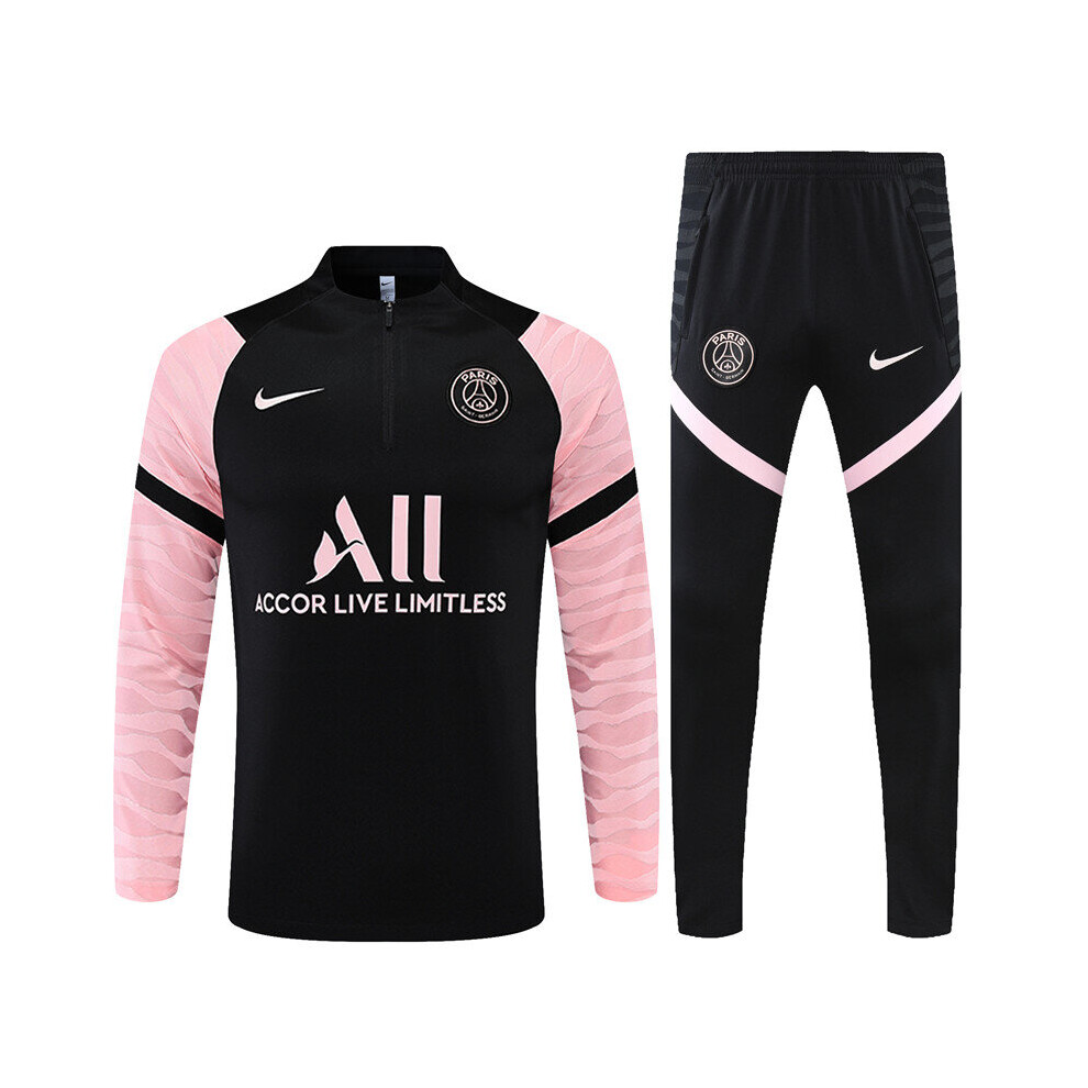 (L) 2021-22 PSG Football Training Suit Long Sleeve Tracksuit Black/Pink