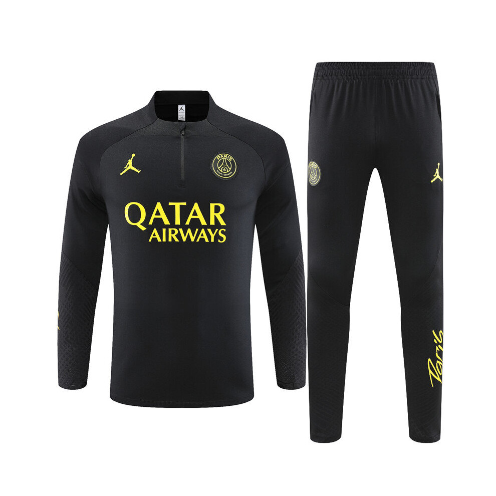 (S) 2022-23 PSG Football Training Suit Long Sleeve Tracksuit Black/Yellow