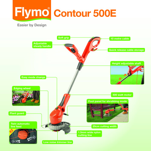 Flymo Flymo Contour 500E Electric Grass Trimmer and Edger, 500 W, Cutting Width 25 cm, Orange 1