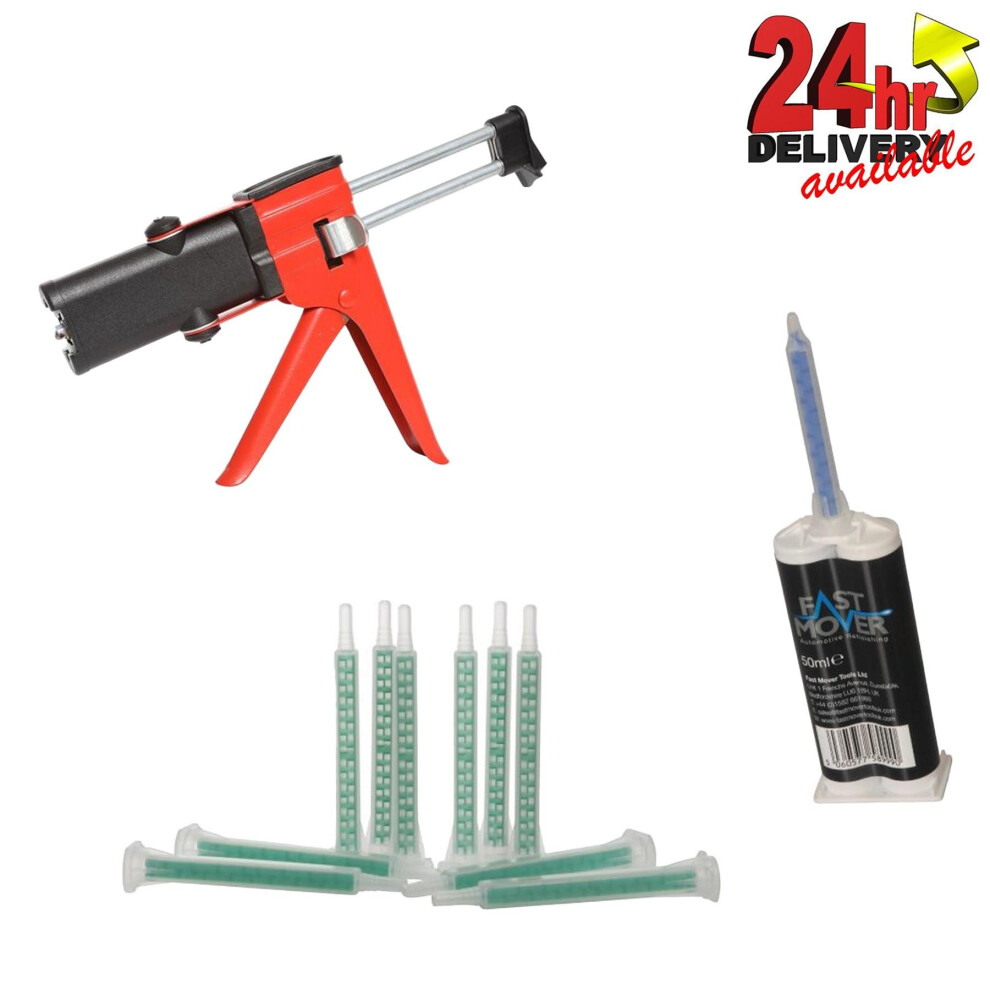 Fast Mover 50Ml 2K Plastic Repair Applicator Gun With Glue Cartridge And Nozzles 5060859872048