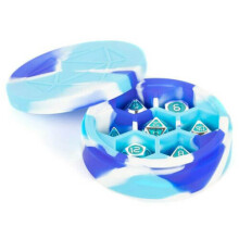 Metallic Dice Games LIC922 Silicone Round Dice Case - Blue & White & Heather Blue