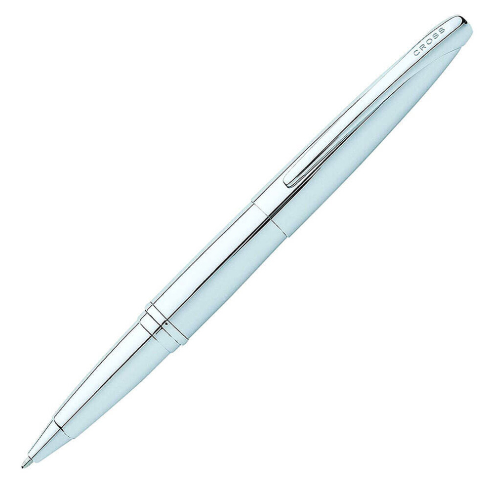 Cross Atx Pure Chrome Rollerball Pen Chrome Trim With Rounded Clip & Ink Black