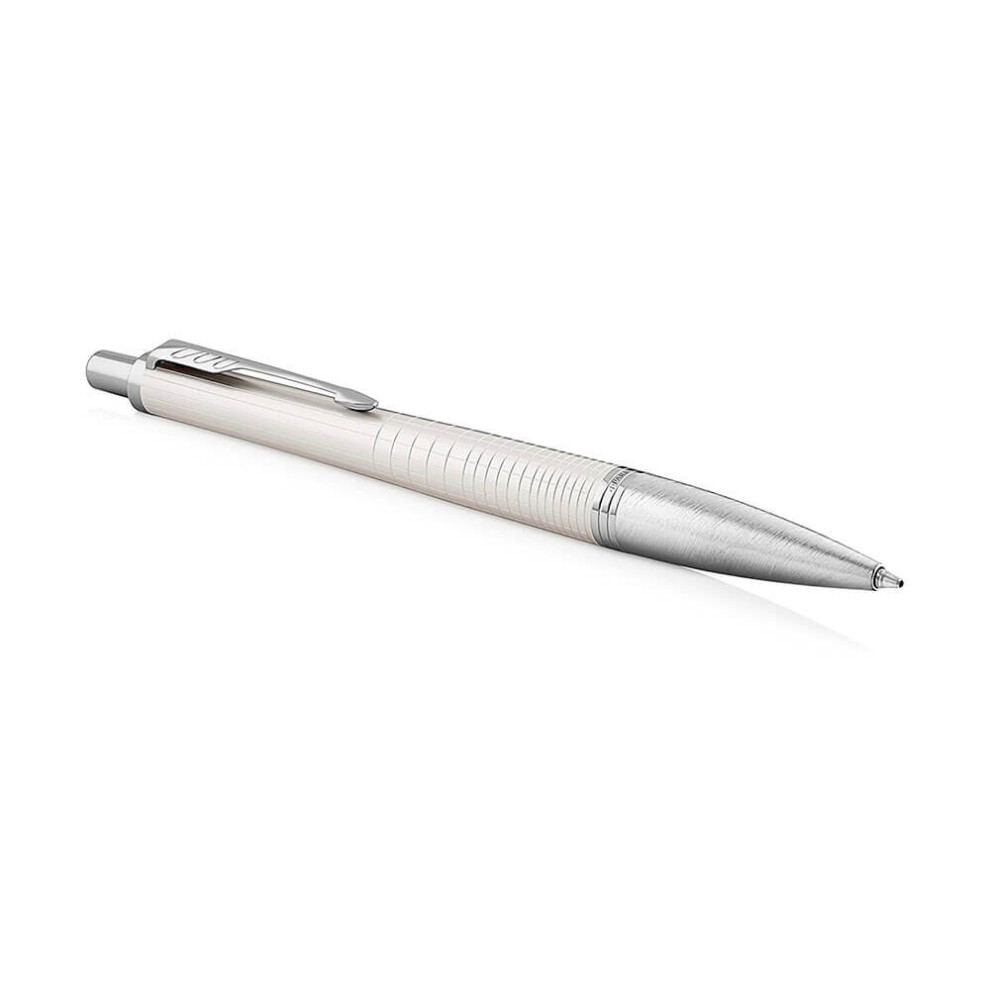 Parker Urban Ballpoint Pen | Premium Pearl Metal Chiselled | Medium Point Blue Ink | Gift Box