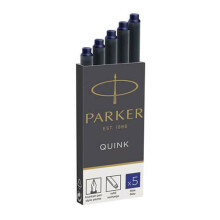 Parker Quink Fountain Pen Refills, Long Cartridges, Blue Ink, Blister Pack of 5