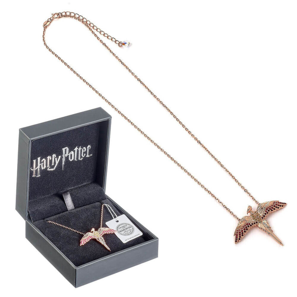 Harry Potter Rose Gold Plated Sterling Silver Fawkes Necklace with Swarovski Crystals