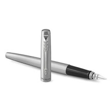 Parker Jotter Fountain Pen | Stainless Steel with Chrome Trim | Medium Nib Blue Ink | Gift Box