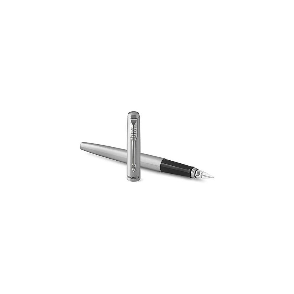 Parker Jotter Fountain Pen | Stainless Steel with Chrome Trim | Medium Nib Blue Ink | Gift Box