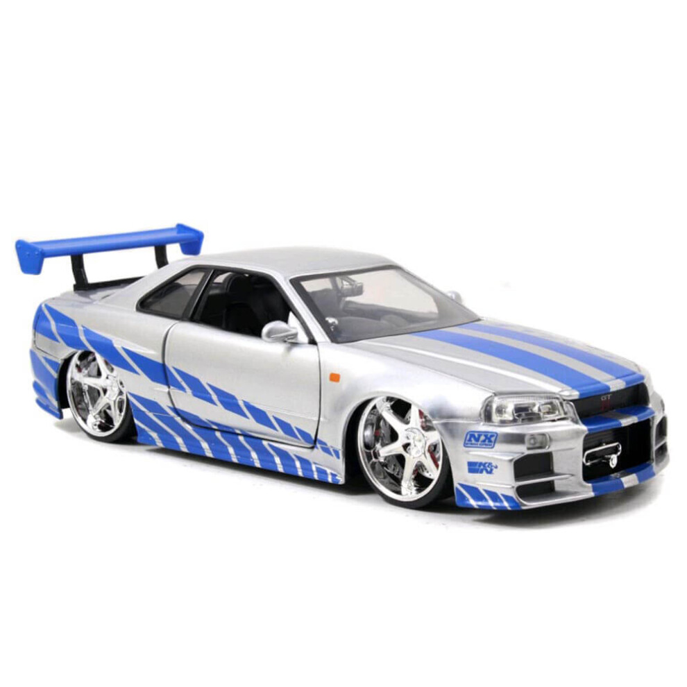 Jada Toys Fast & Furious Brians 2002 Nissan Skyline R34, Druckgussauto, Ma Stab 1:24, Silber & Blau, 19808-image