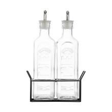 Kilner Set Of 2 Oil Bottles & Metal Rack 0.6 Litre