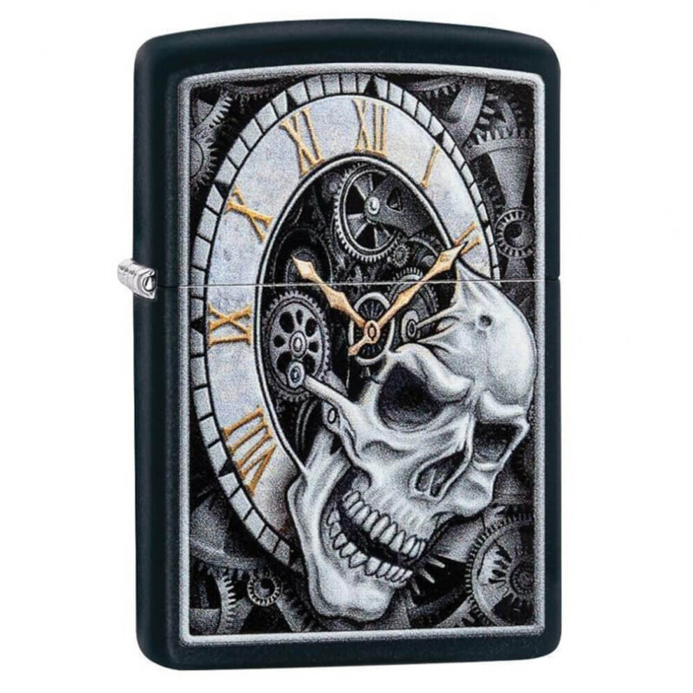 Zippo Skull Clock Black Windproof Cigarette Lighter Smokers Accessory