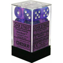 Chessex 16mm D6 x 12 - Borealis Luminary Purple / white