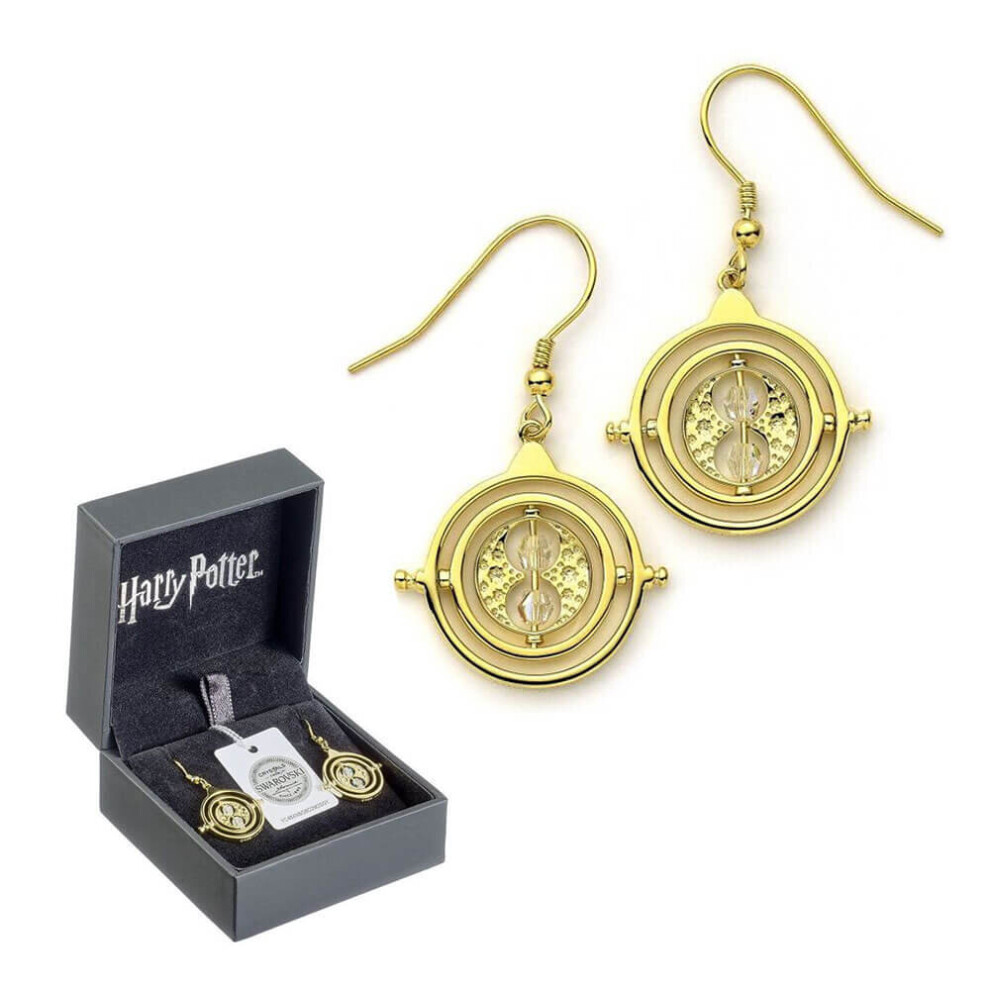 Harry Potter Time Turner Gold Plated Sterling Silver Drop Earrings with Swarovski Crystals