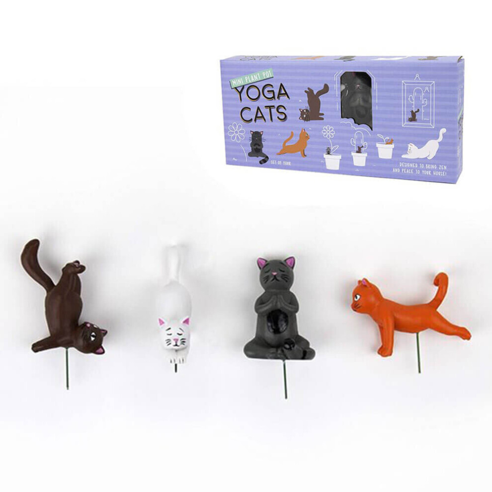 Gift Republic Mini Plant Pot Markers Yoga Cats Novelty Garden Ornament