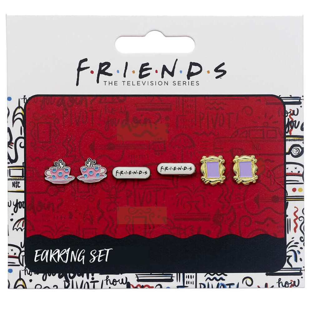 Official Friends Set of 3 Earring Studs | Frame, Coffee Cup & Friends Logo