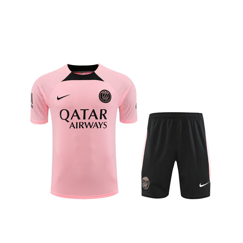 (S) 2022-23 PSG Short Sleeve Training Set Soccer Jersey Pink/Black