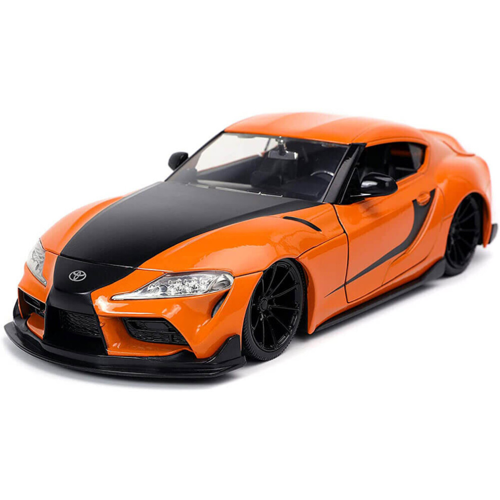 Jada Toyota Supra With Stripes \Fast & Furious 9 F9\" (2021) Movie 1/24 Diecast Model Car By Jada" Orange/Black