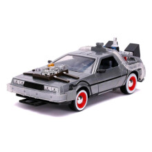 Jada DeLorean Brushed Metal Time Machine with Lights \Back to the Future Part III\" (1990) Movie \"Hollywood Rides\" Series 1/24 Diecast Model Car by