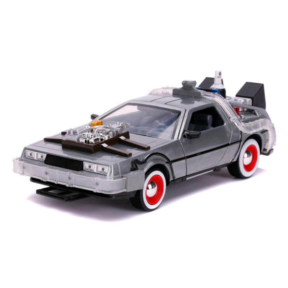 Jada Delorean Brushed Metal Time Machine With Lights \Back To The Future Part Iii\" (1990) Movie \"Hollywood Rides\" Series 1/24 Diecast Model Car By
