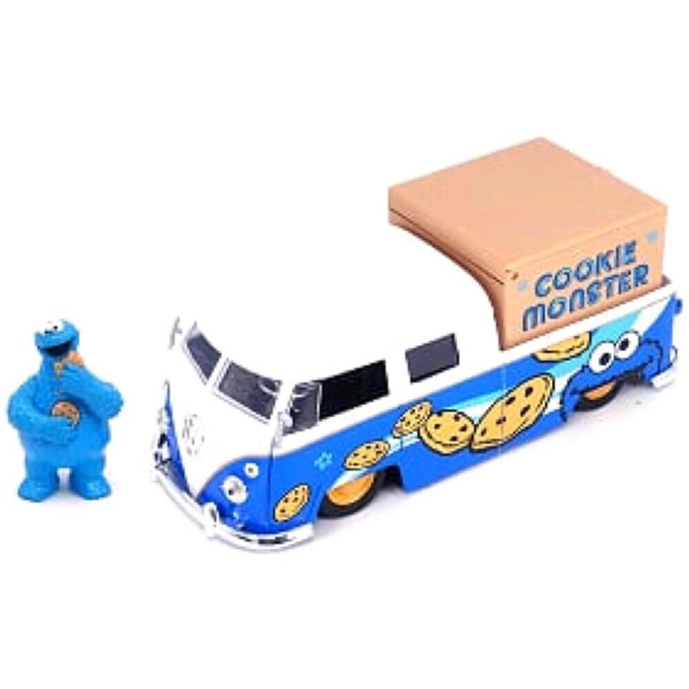 Photos - Toy Car Jada 1962 Volkswagen Pickup Bus with Cookie Monster Diecast Figurine with Sound \Sesame Street\" TV Series 1/24 Diecast Mode
